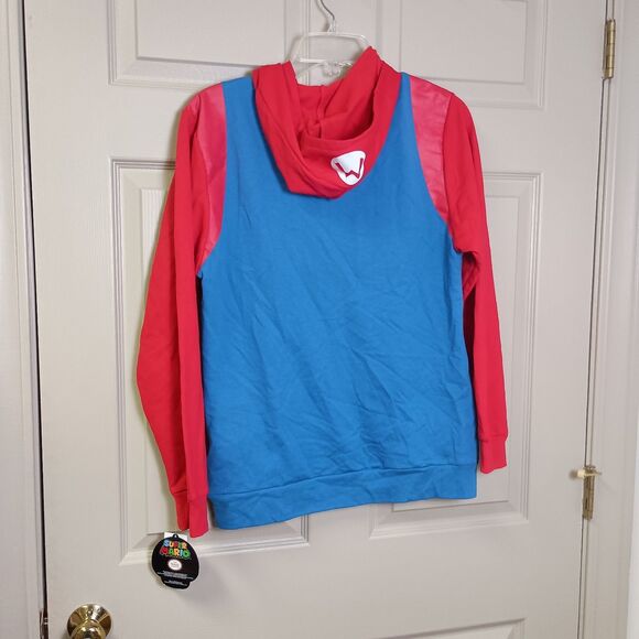 Nintendo Supermario Mario Style Boys XL Zip Up Hoodie NWT Red Blue - Picture 2 of 5